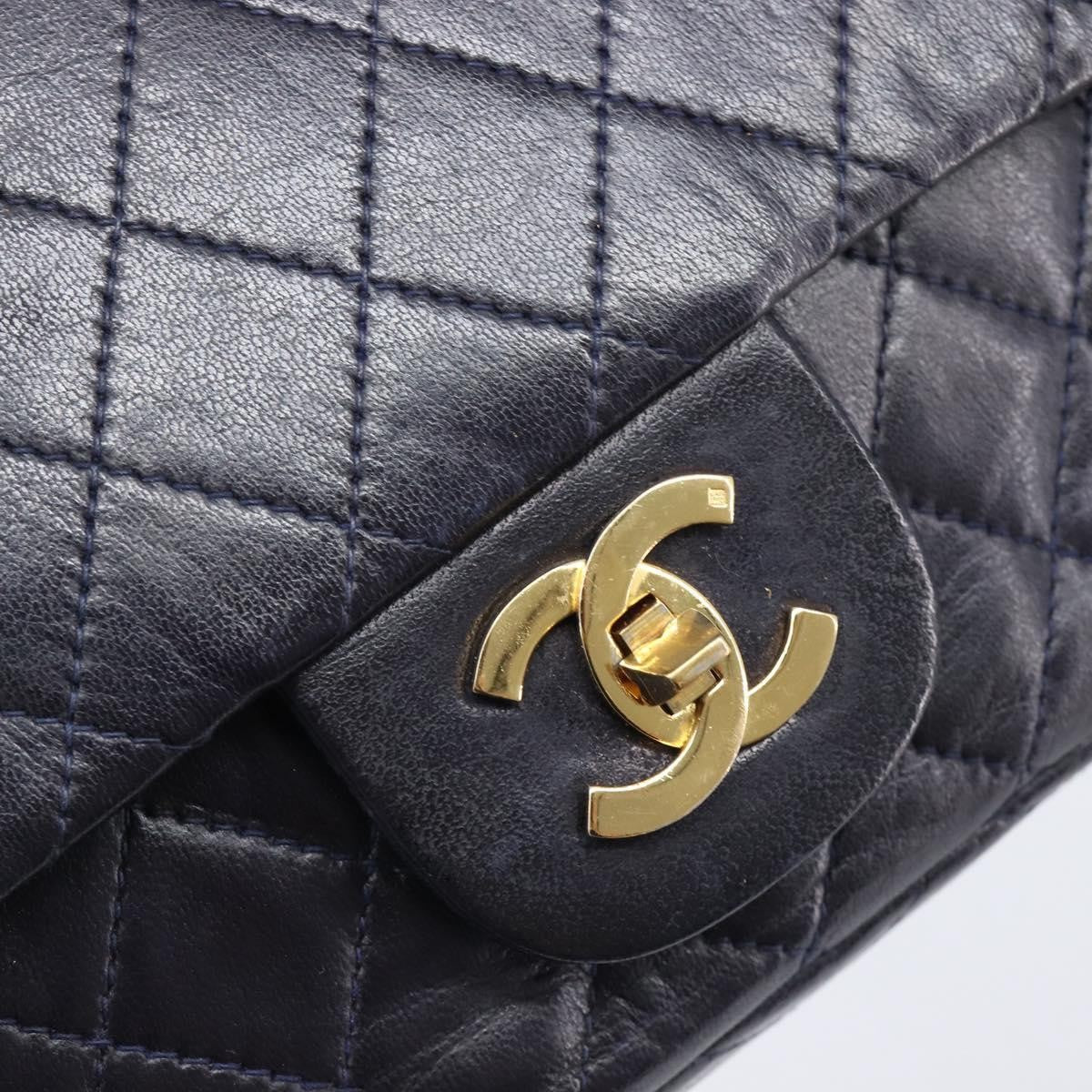 Chanel Timeless - Classic Double Flap Quilted Lambskin Navy Leather Handbag (Pre-Owned)