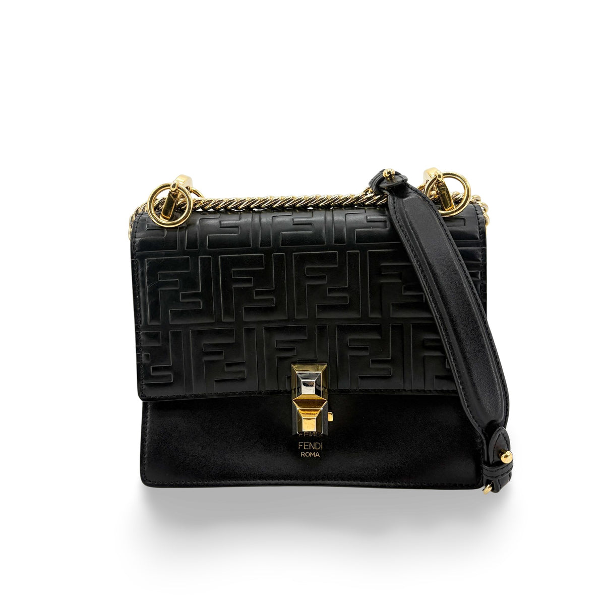 Fendi Kan I Zucca Embossed Leather Black Leather Shoulder Bag Bag (Pre-Owned)
