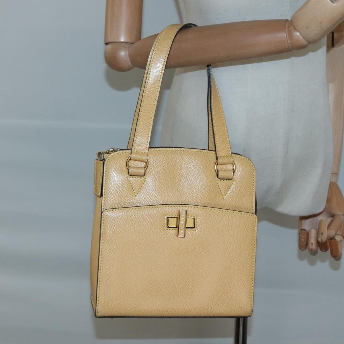 Celine Vintage Turnlock Leather Yellow Leather Handbag (Pre-Owned)