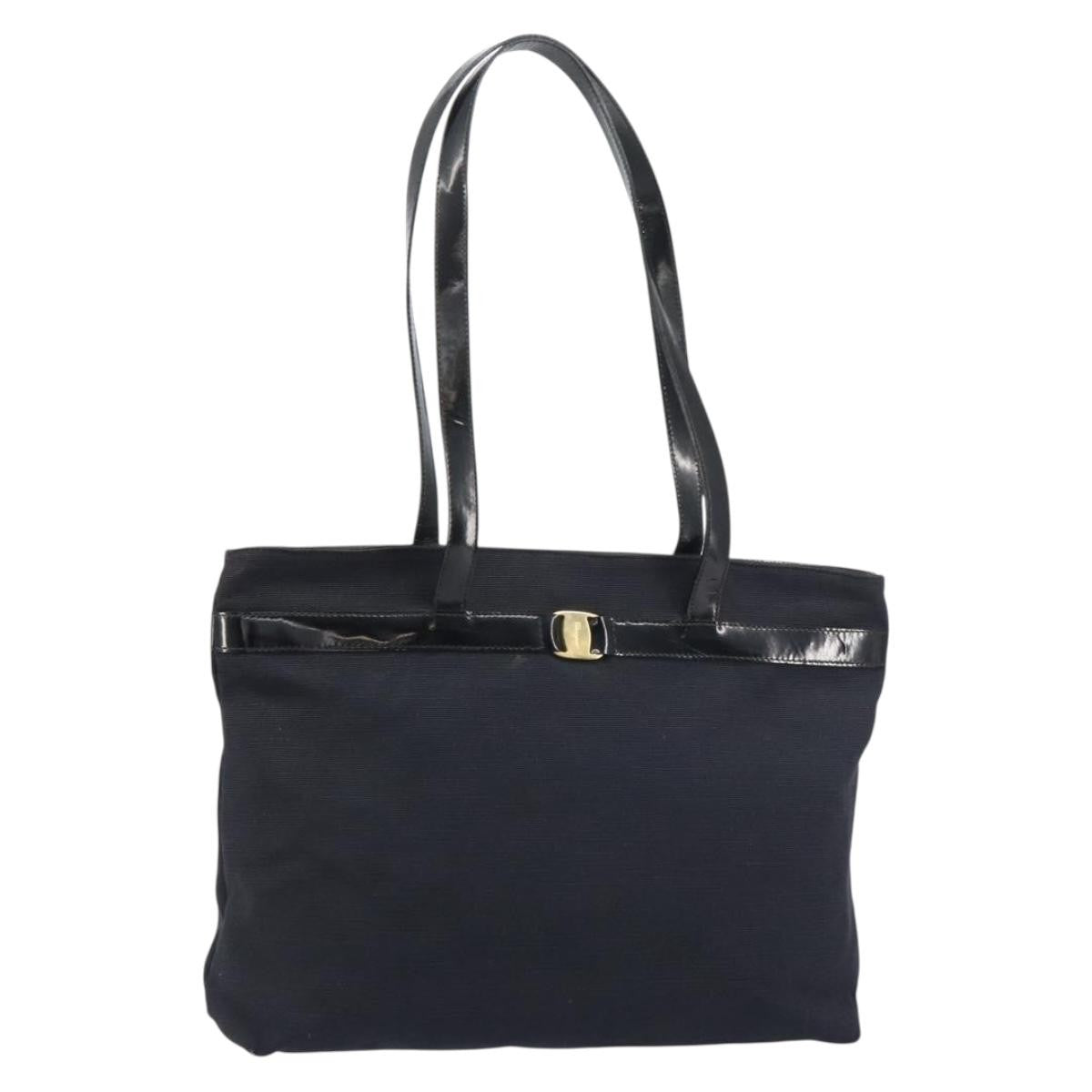 Salvatore Ferragamo Vala Tote Canvas Black Canvas Tote Bag Bag (Pre-Owned)