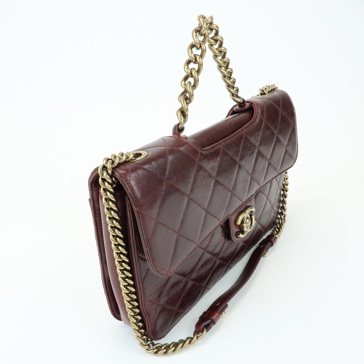 Chanel Perfect Edge Flap Quilted Glazed Calfskin Burgundy Leather Handbag (Pre-Owned)