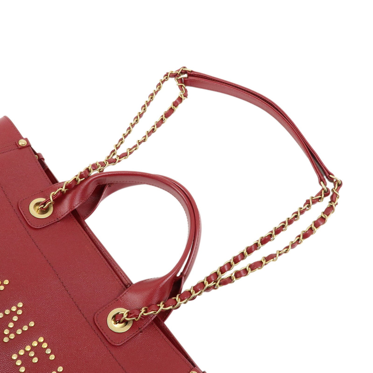 Chanel Deauville Studded Caviar Burgundy Leather Tote Bag Bag (Pre-Owned)