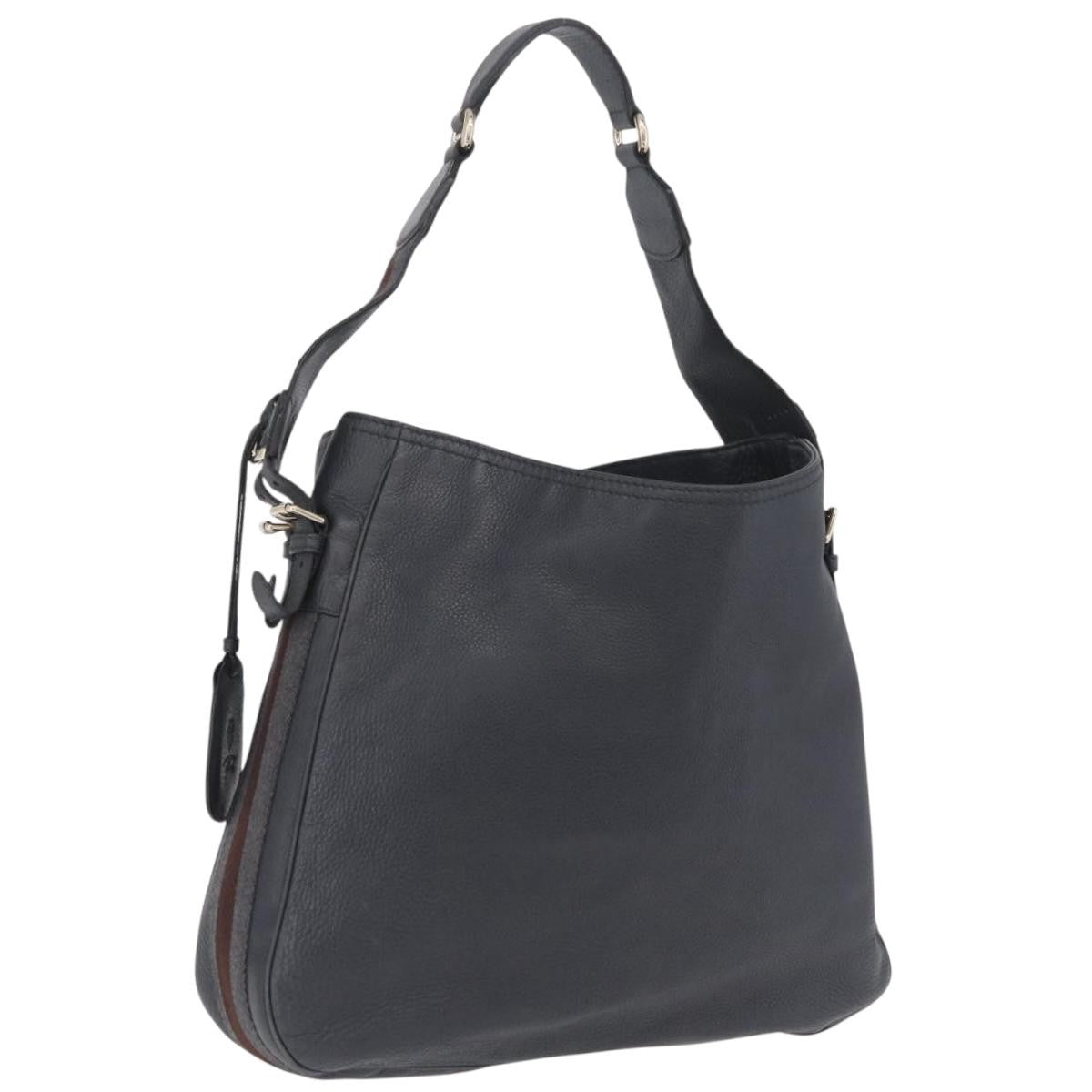 Gucci Heritage Web Hobo Leather Gray Leather Shoulder Bag Bag (Pre-Owned)