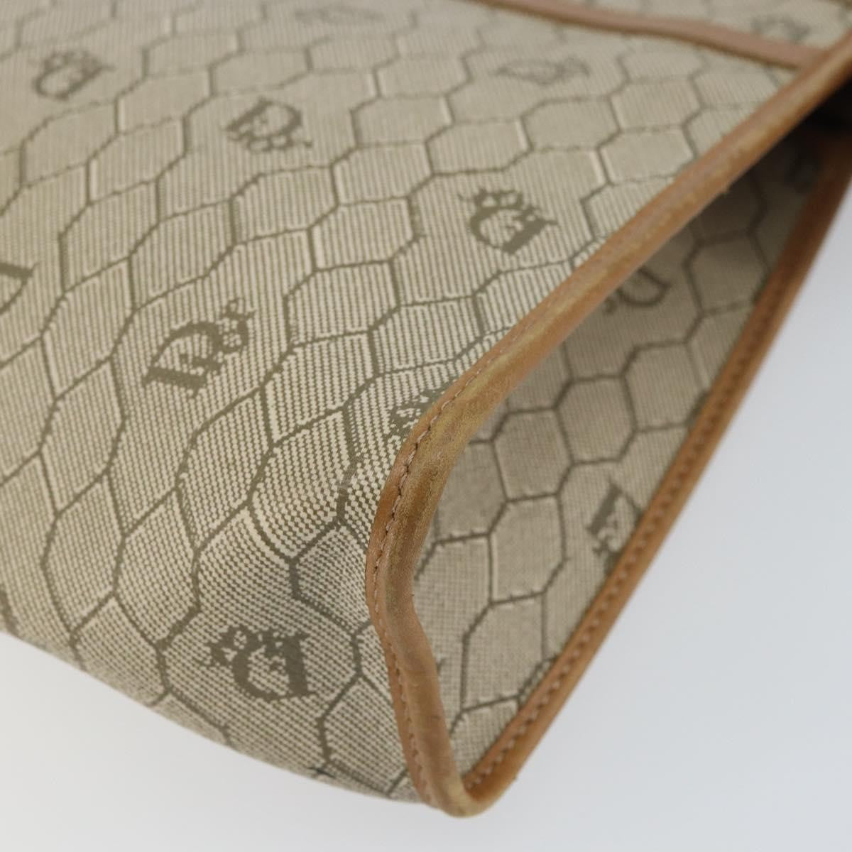 Christian Dior Vintage Honeycomb Zip Canvas And Leather Beige Canvas Clutche & Pouche Bag (Pre-Owned)