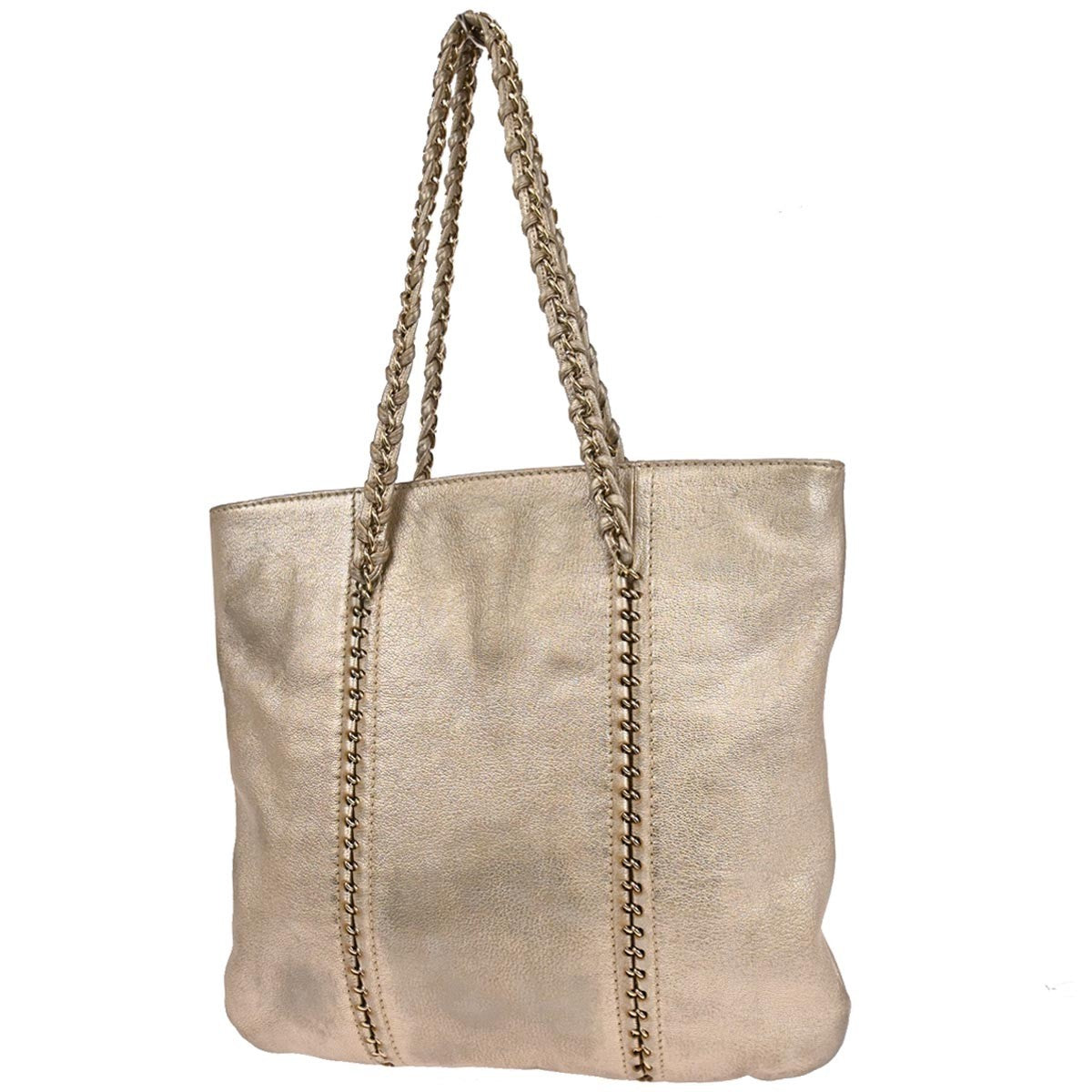 Chanel Luxe Ligne Zipped Tote Leather Gold Leather Tote Bag Bag (Pre-Owned)