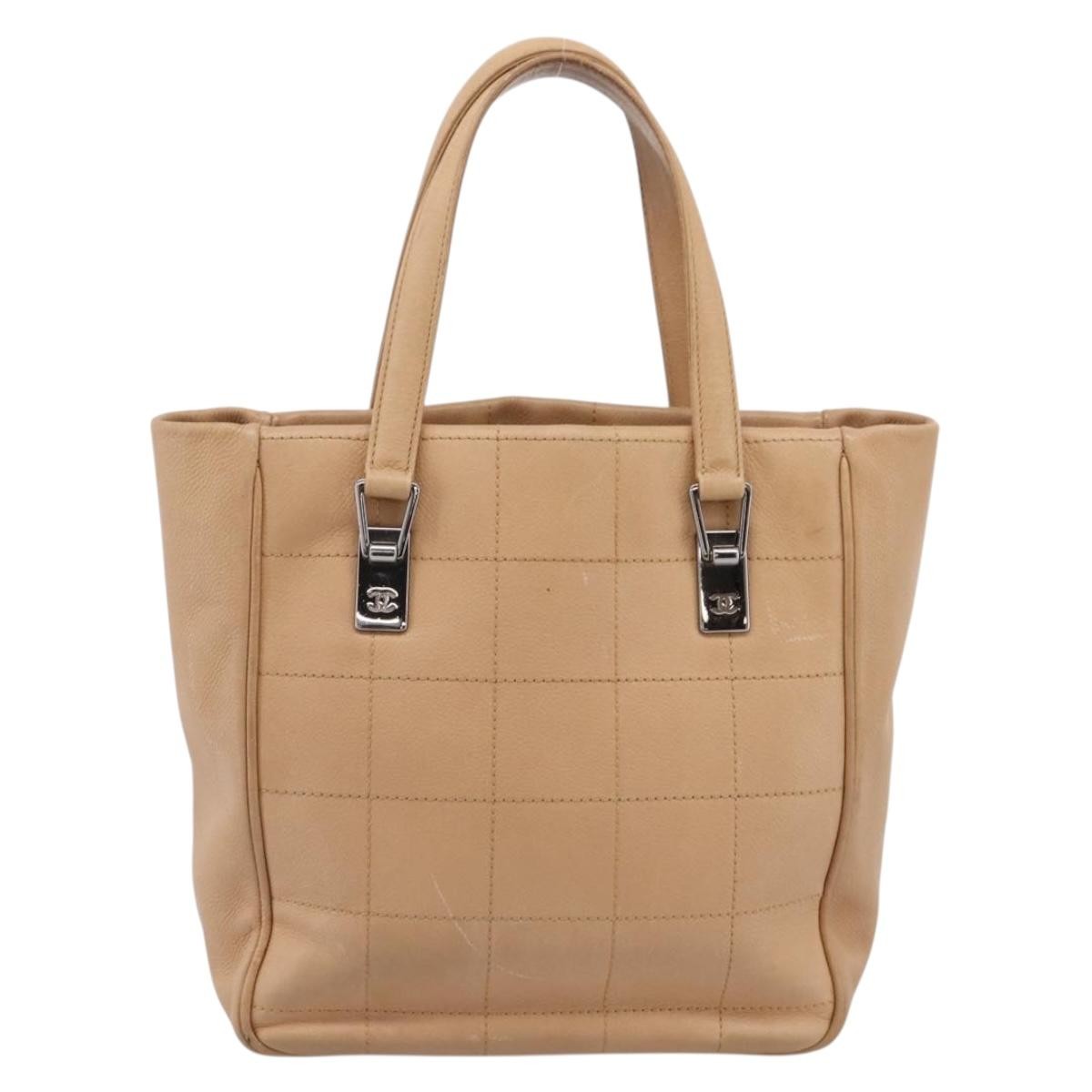 Chanel Chocolate Bar Coco Mark Leather Beige Leather Tote Bag Bag (Pre-Owned)