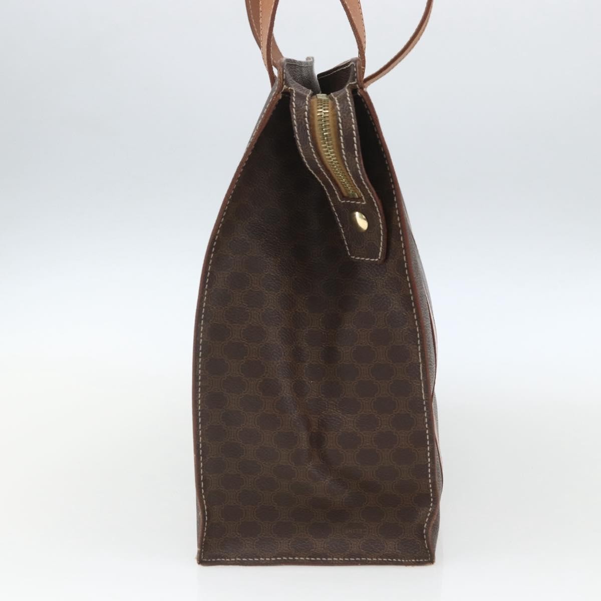 Celine Vintage Macadam Shopper Tote Canvas And Leather Brown Canvas Tote Bag Bag (Pre-Owned)