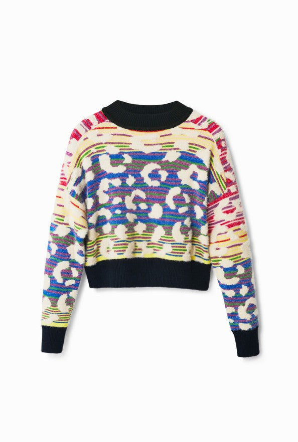 Desigual Striped Leopard-Effect Sweater