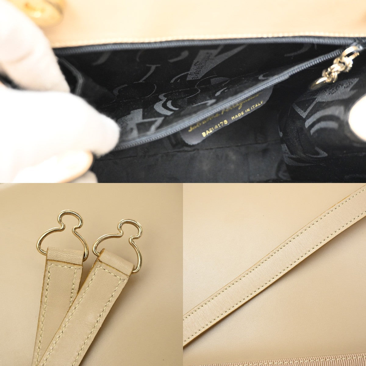 Salvatore Ferragamo Convertible Vara Bow Tote Leather Beige Leather Handbag (Pre-Owned)
