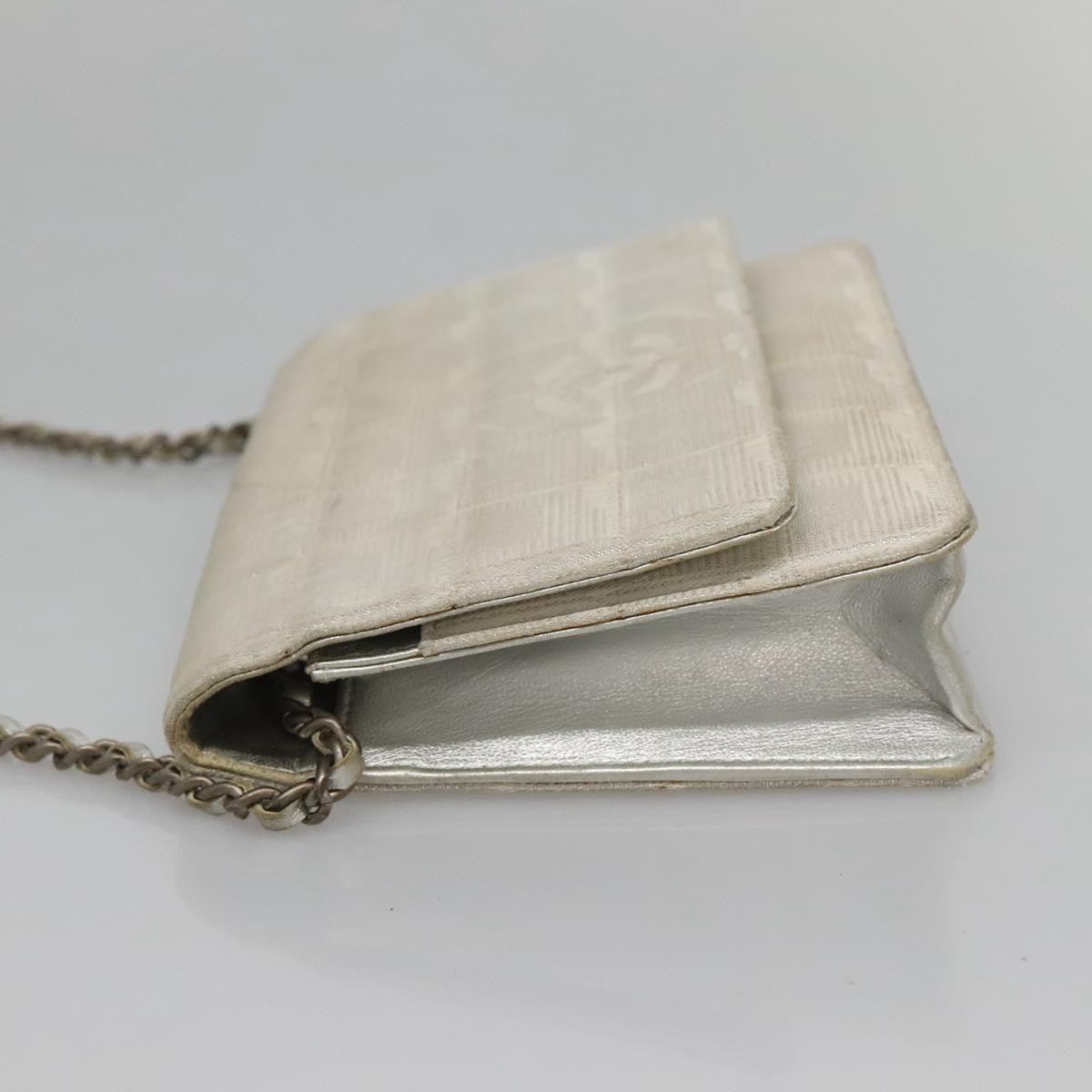 Chanel Travel Line Wallet On Chain Quilted Nylon Silver Nylon Bag (Pre-Owned)