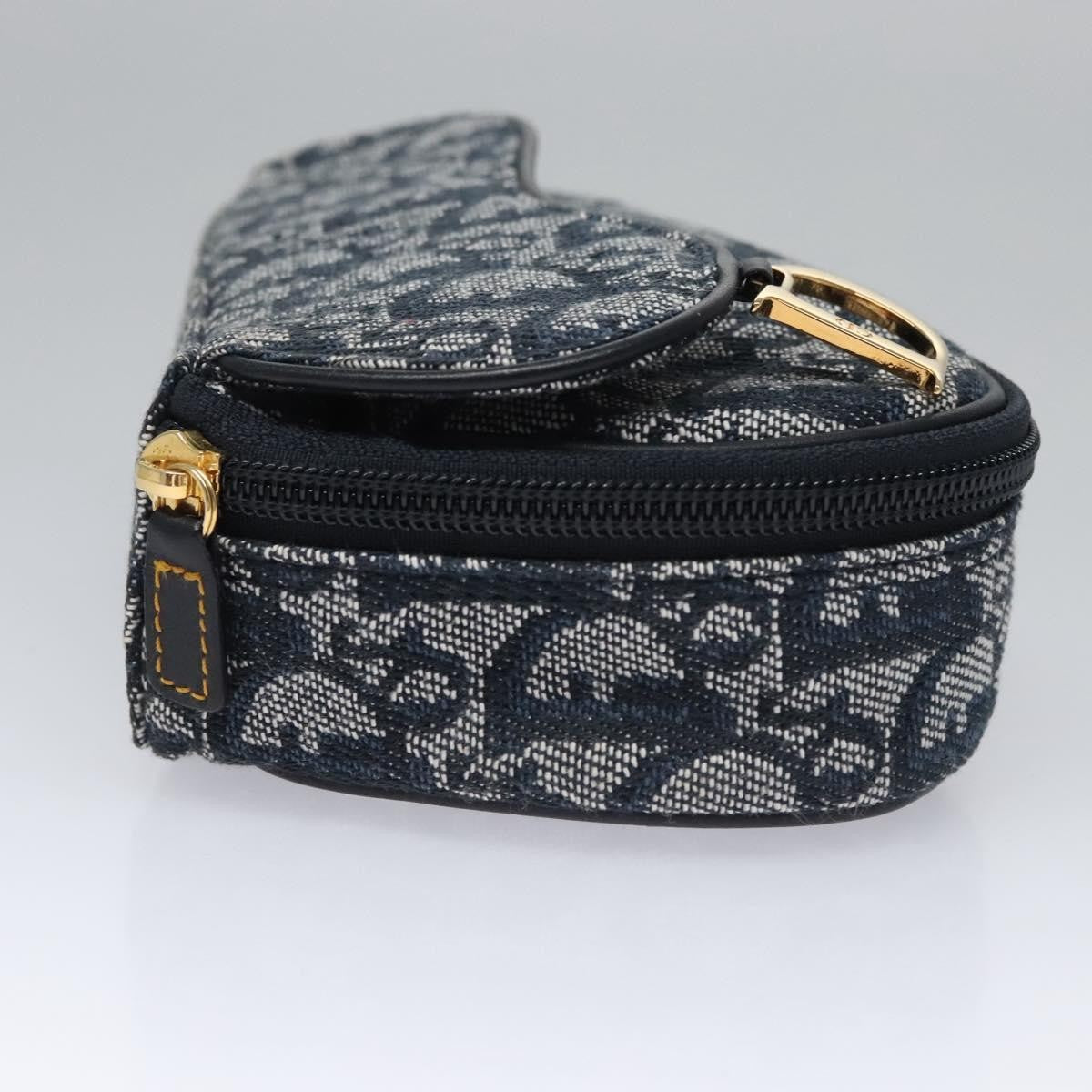 Christian Dior Vintage Saddle Coin Purse Diorissimo Canvas Navy Canvas Bag (Pre-Owned)