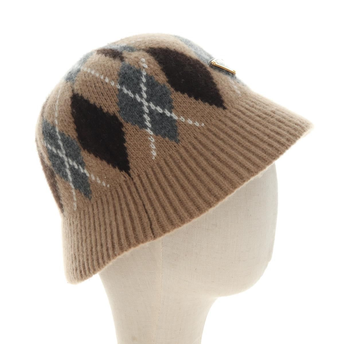 Prada Triangle Logo Bucket Hat Wool & Cashmere Beige Wool Head Accessory Accessory (Pre-Owned)
