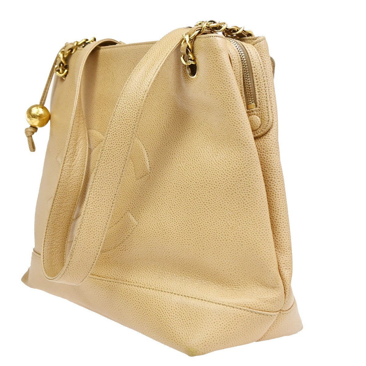 Chanel Vintage Timeless Chain Caviar Beige Leather Shoulder Bag Bag (Pre-Owned)