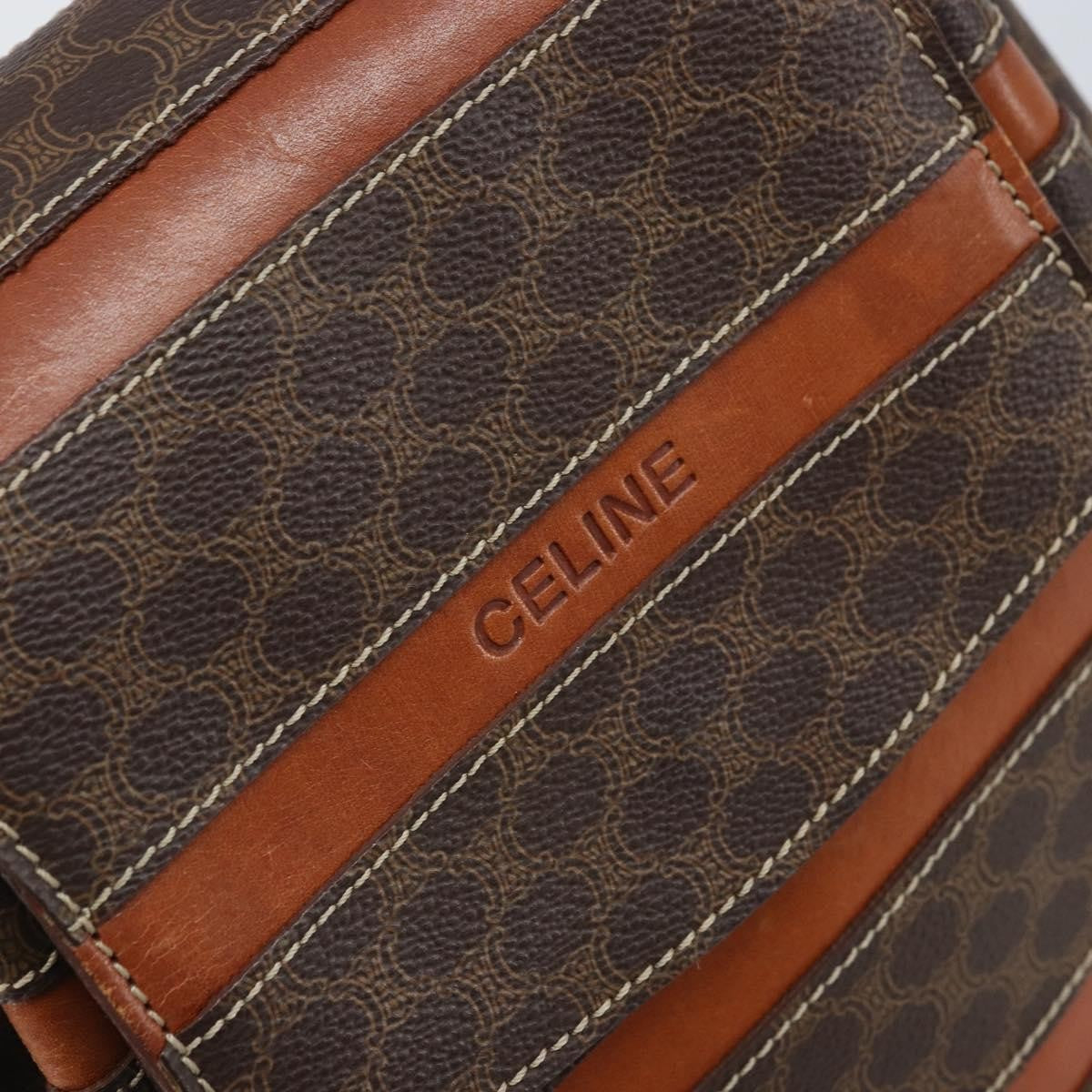 Celine Vintage Macadam Canvas And Leather Brown Canvas Backpack Bag (Pre-Owned)