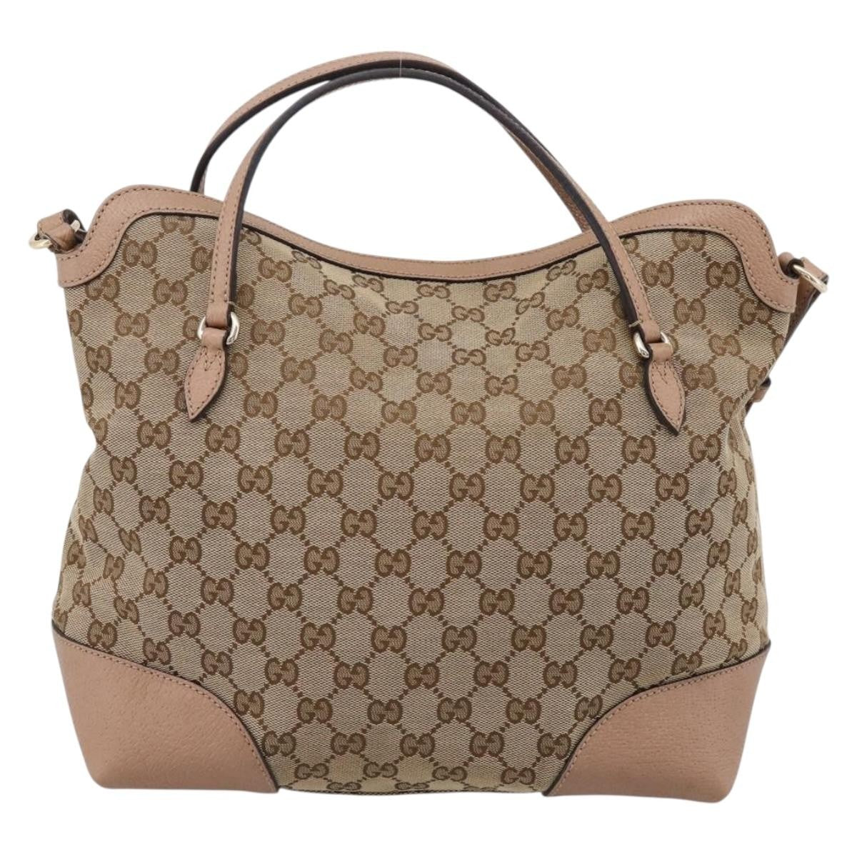 Gucci Bree Convertible Top Handle Gg Canvas With Leather Beige Canvas Handbag (Pre-Owned)