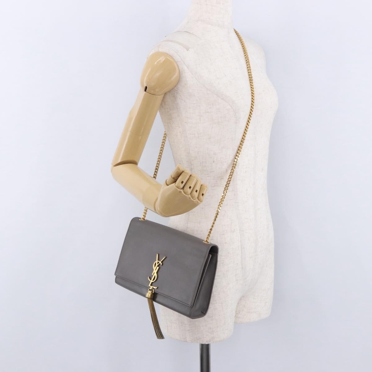 Saint Laurent Classic Monogram Tassel Leather Gray Leather Shoulder Bag Bag (Pre-Owned)