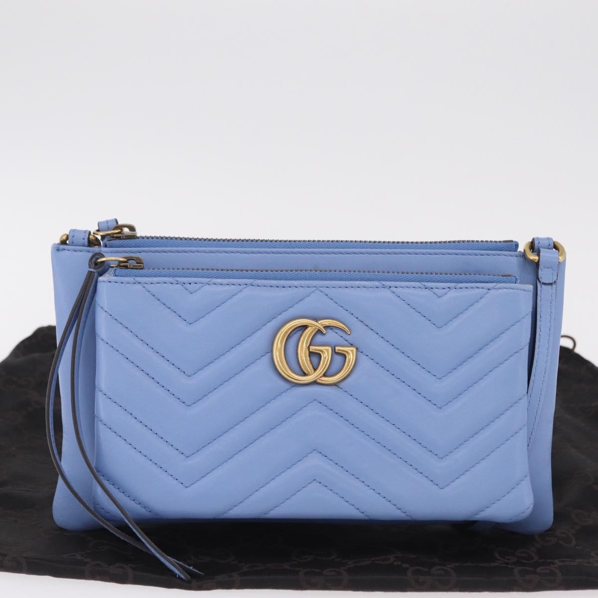 Gucci Gg Marmont Double Matelasse Leather Blue Leather Crossbody Bag Bag (Pre-Owned)