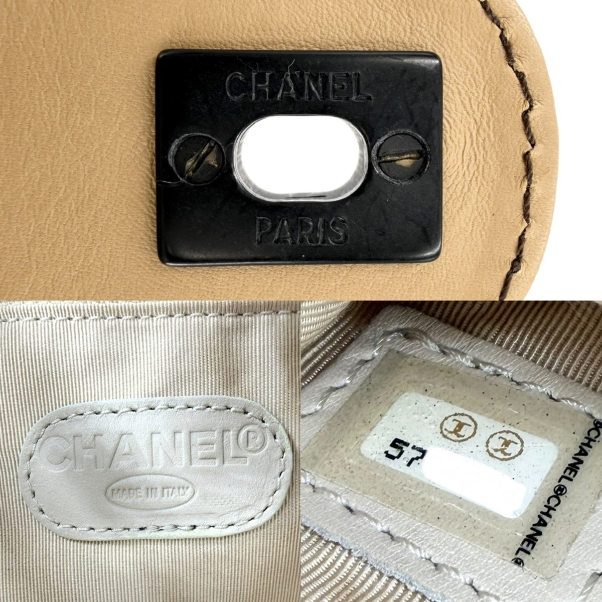 Chanel Vintage Cc Turnlock Leather Beige Leather Backpack Bag (Pre-Owned)
