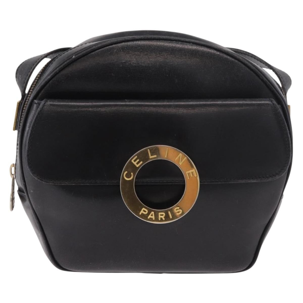 Celine Vintage Circle Logo Leather Black Leather Shoulder Bag Bag (Pre-Owned)