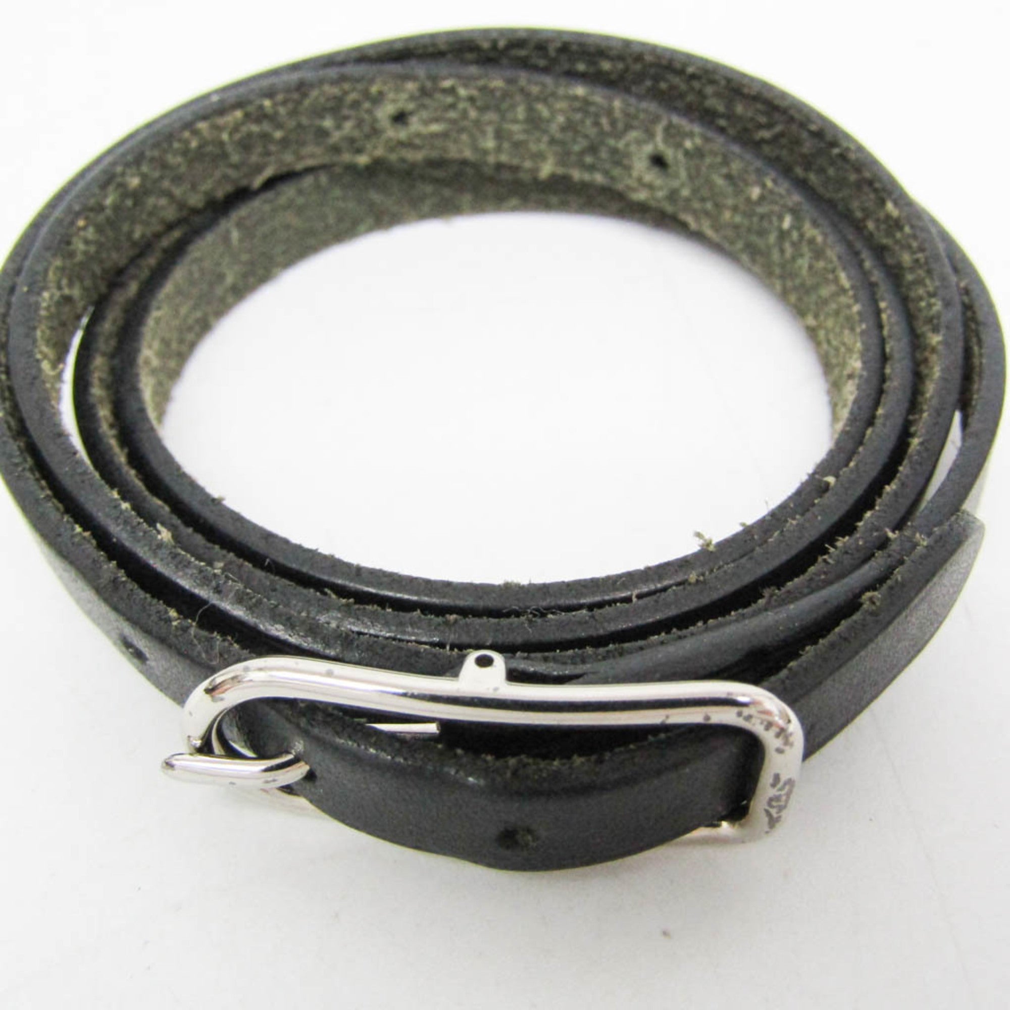 Hermes Buckle Double Tour Leather Black Leather Bracelet Jewelry (Pre-Owned)