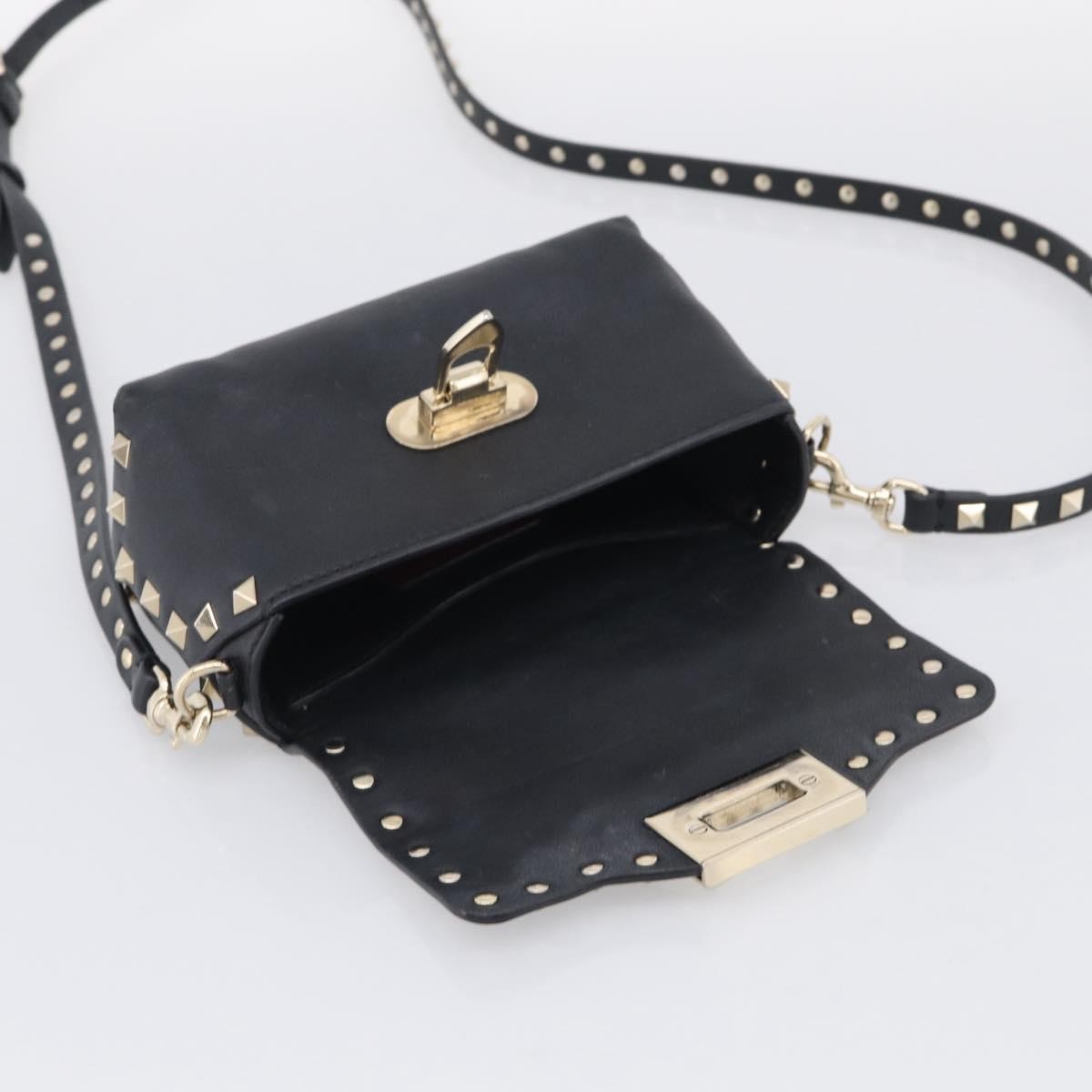 Valentino Garavani Rockstud Flip Lock Flap Leather Black Leather Handbag (Pre-Owned)