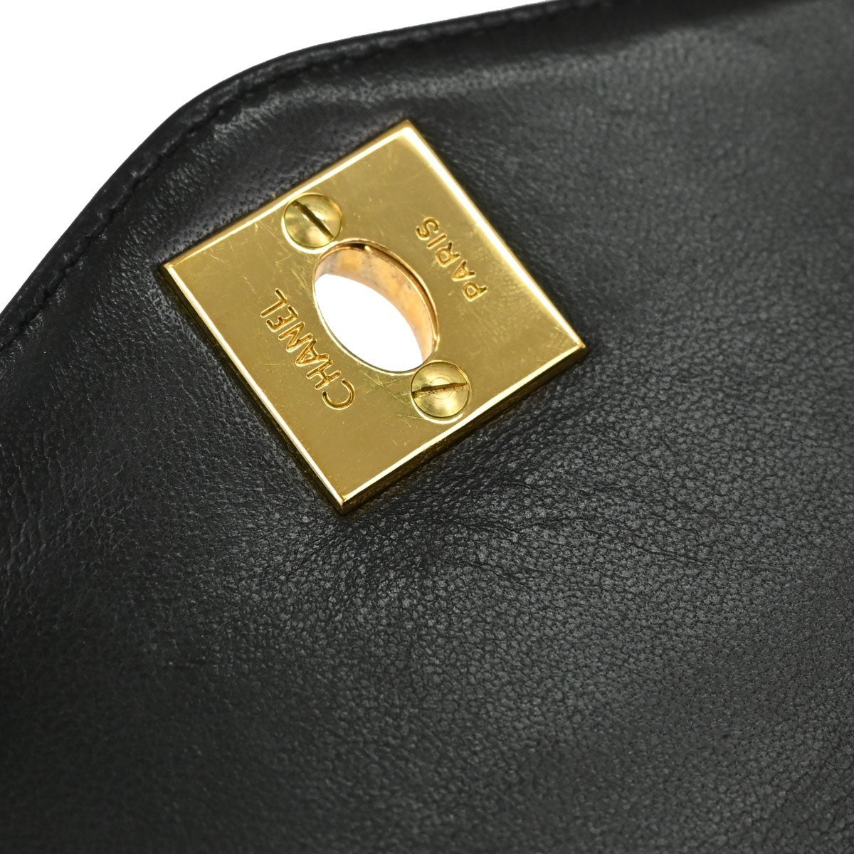 Chanel Vintage Classic Top Handle Flap Quilted Lambskin Black Leather Handbag (Pre-Owned)