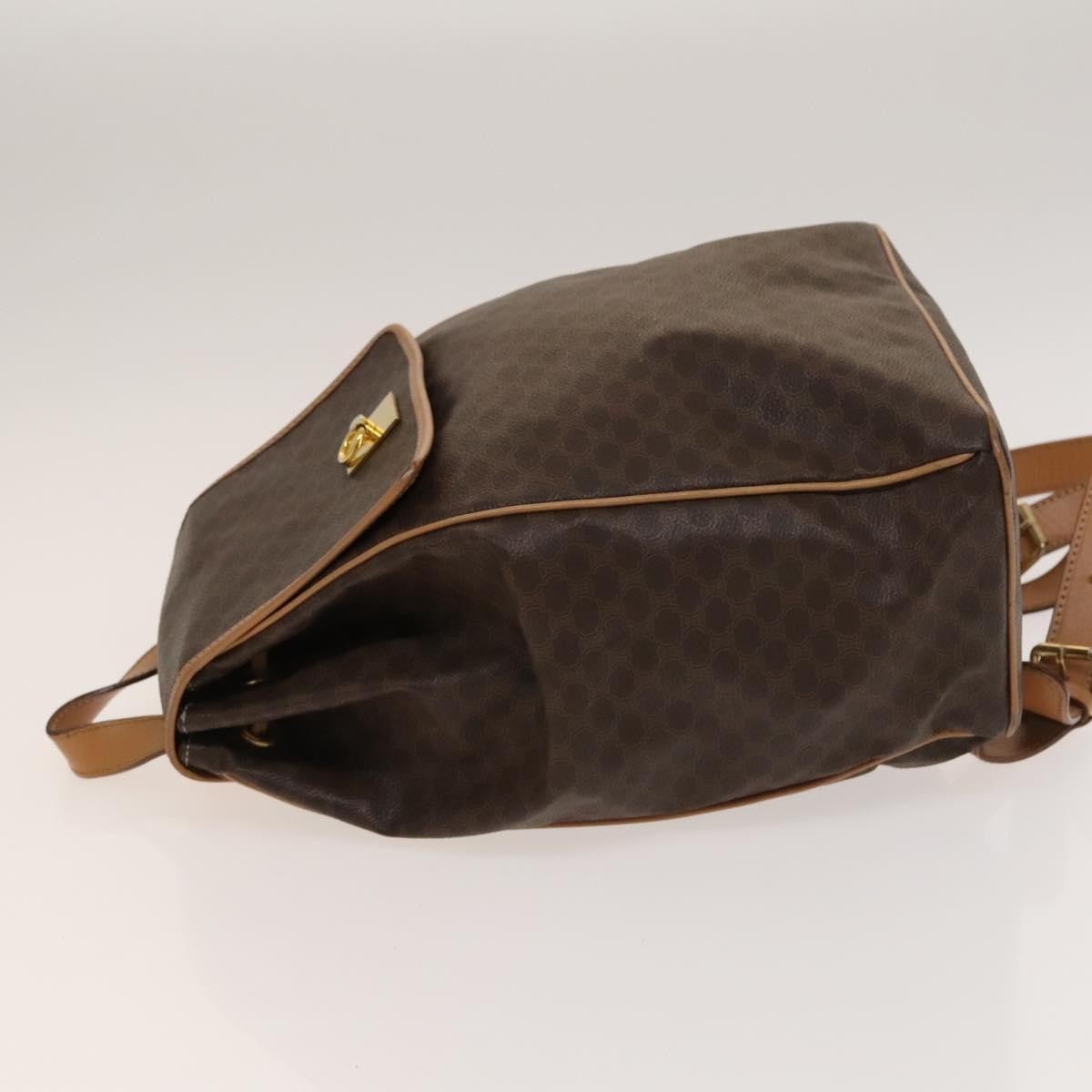 Celine Vintage Drawstring Flap Macadam Coated Canvas Brown Canvas Backpack Bag (Pre-Owned)