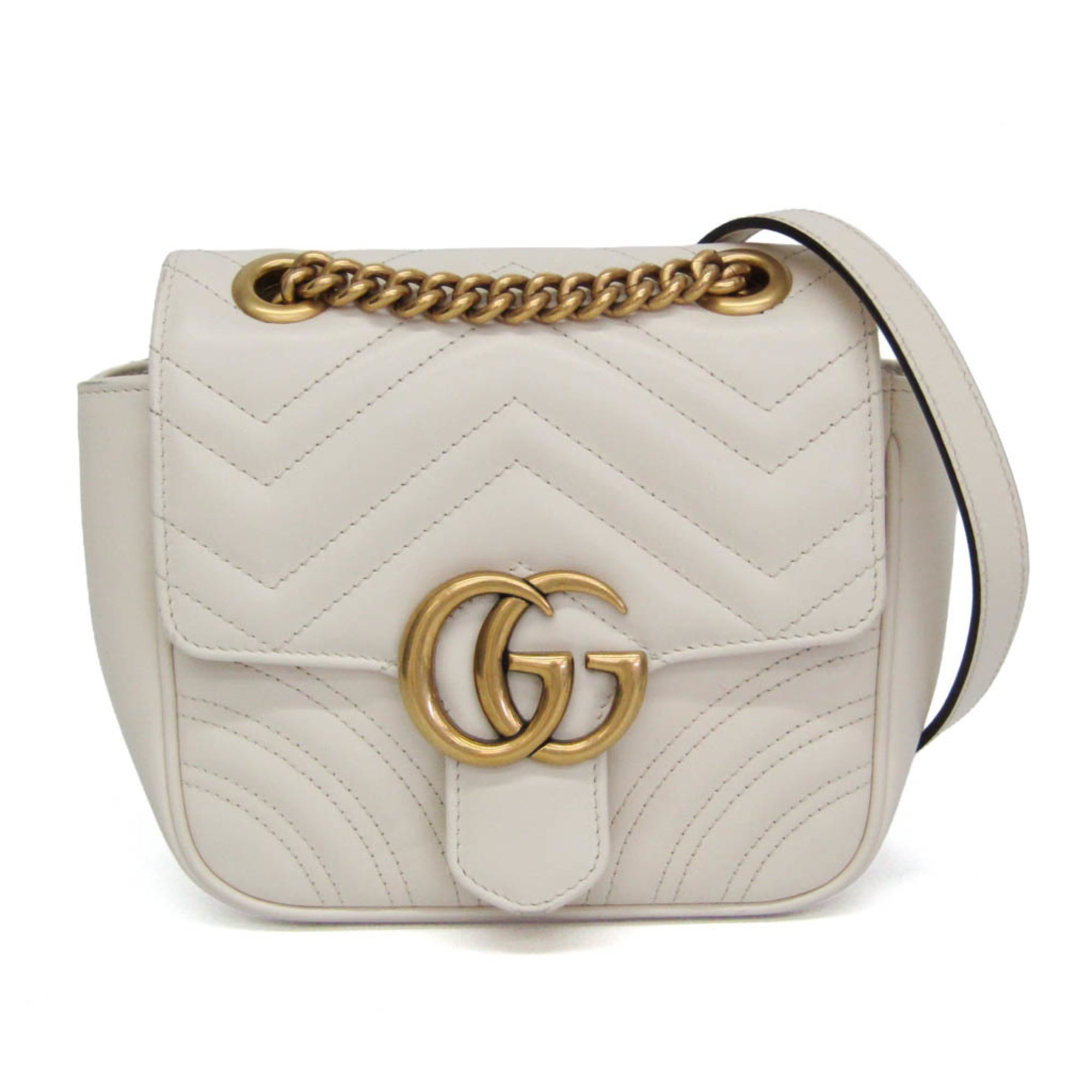 Gucci Gg Marmont Square Flap Matelasse Leather White Leather Shoulder Bag Bag (Pre-Owned)