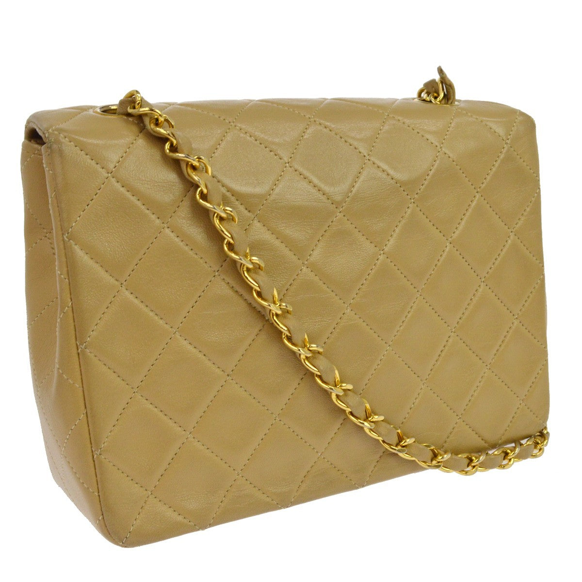 Chanel Retro Classic Square Flap Quilted Goatskin Beige Calfskin Handbag (Pre-Owned)