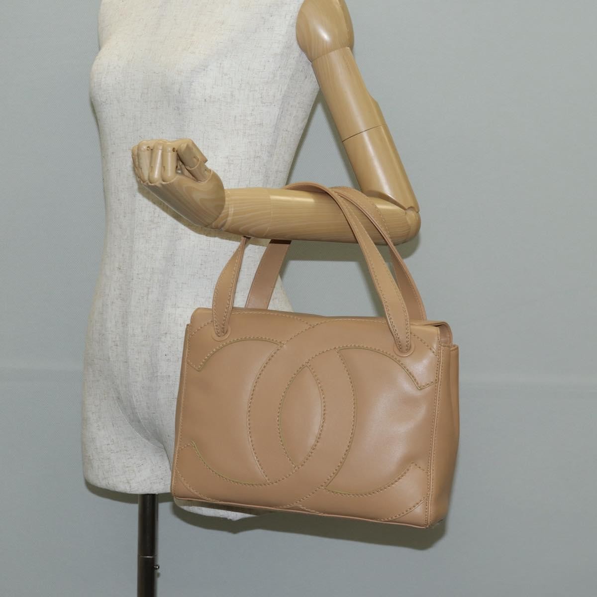 Chanel Cc Stitch Tote Lambskin Beige Leather Bag (Pre-Owned)