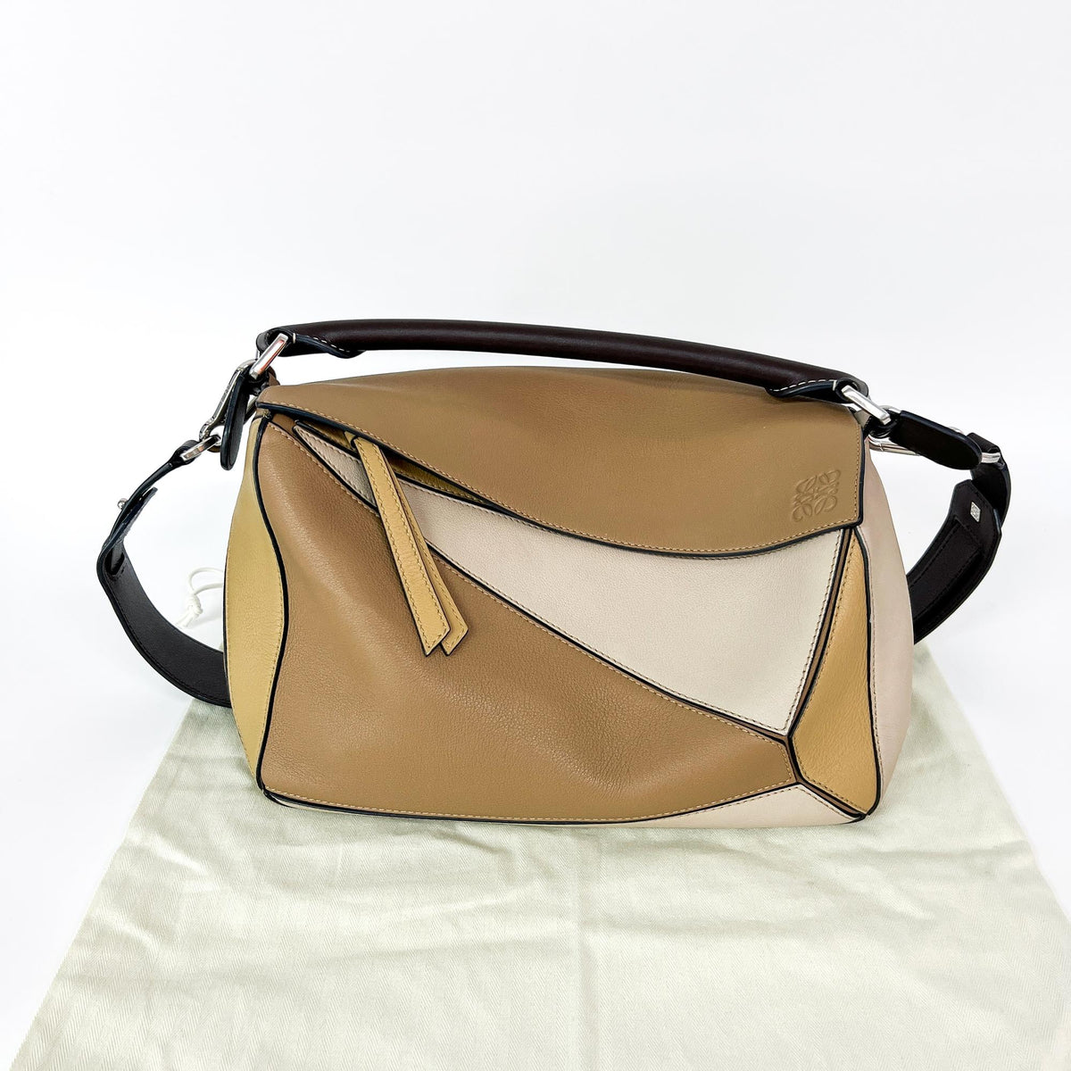 Loewe Puzzle Patchwork Leather Brown Calfskin Handbag (Pre-Owned)