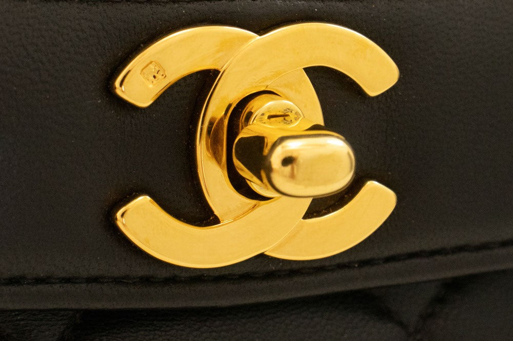 Chanel Vintage Diana Flap Quilted Lambskin Black Leather Shoulder Bag Bag (Pre-Owned)
