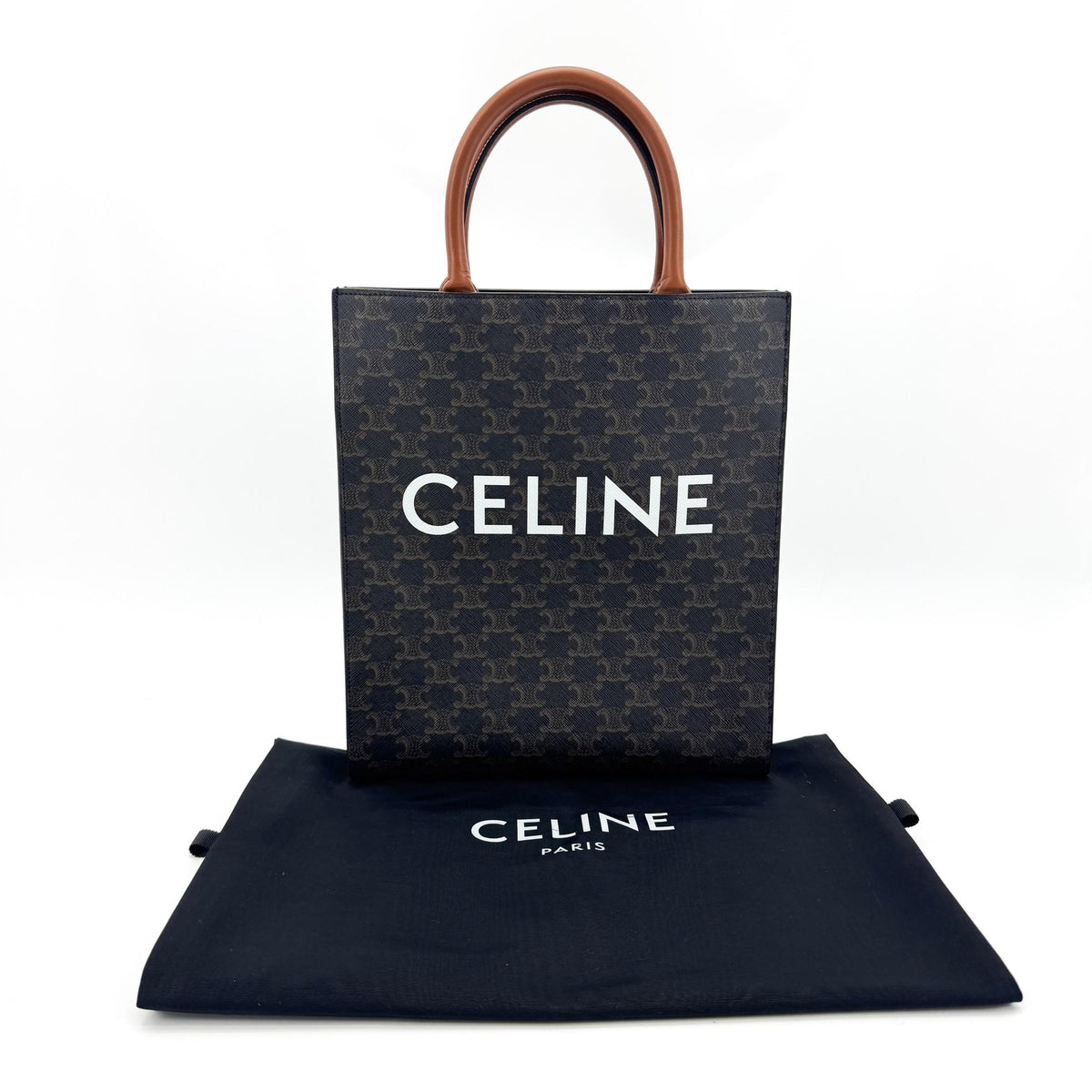 Celine Vertical Cabas Triomphe Coated Canvas Black Canvas Tote Bag Bag (Pre-Owned)