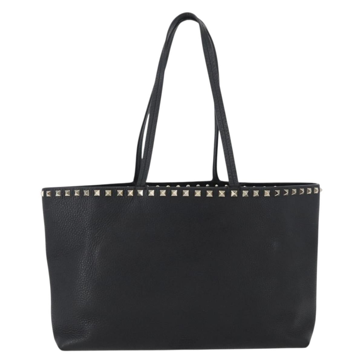 Valentino Garavani Rockstud Shopping Tote Leather Black Leather Tote Bag Bag (Pre-Owned)