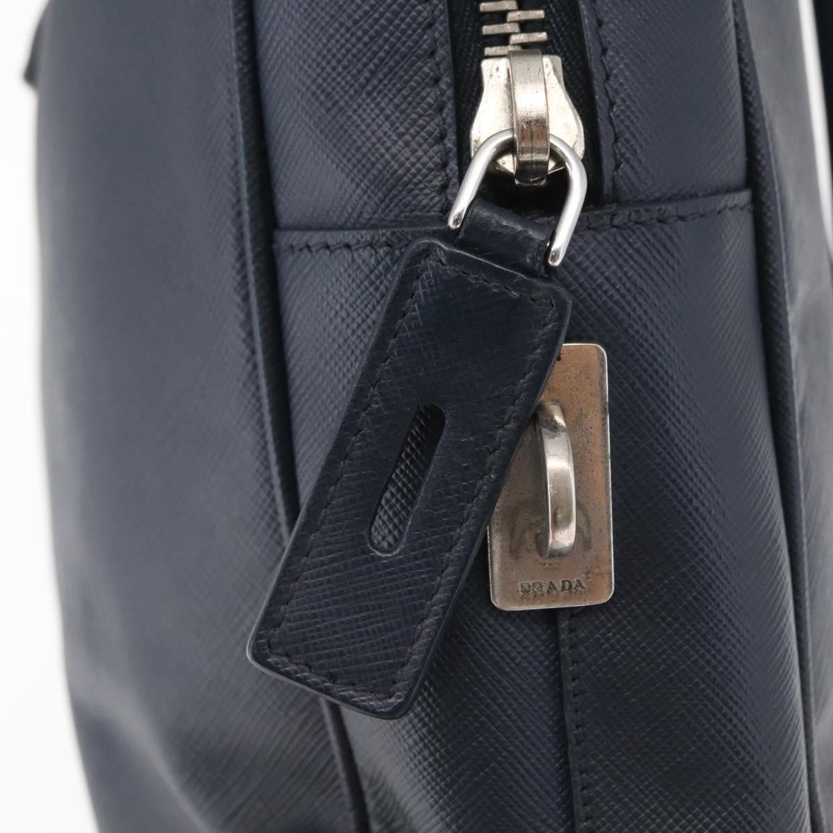 Prada Convertible Zip Around Saffiano Leather Navy Leather Briefcase Bag (Pre-Owned)