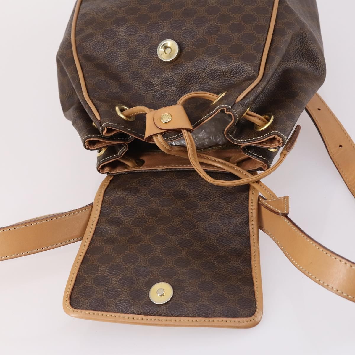 Fendi Vintage Drawstring Flap Brown Canvas Backpack Bag (Pre-Owned)