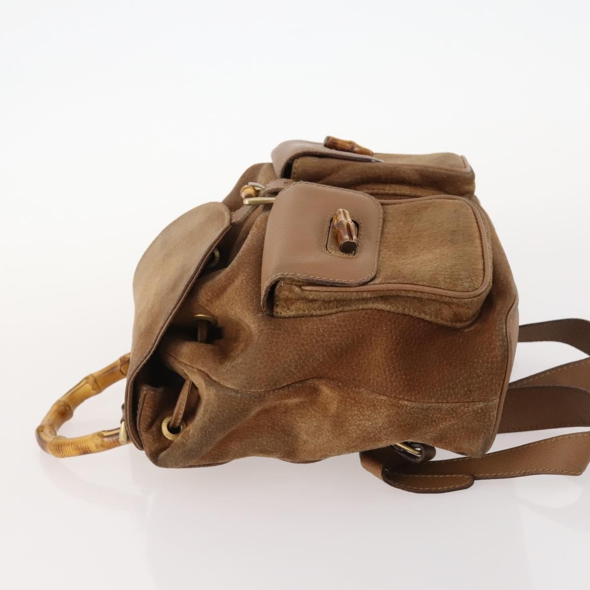 Gucci Vintage Bamboo Suede And Leather Brown Suede Backpack Bag (Pre-Owned)