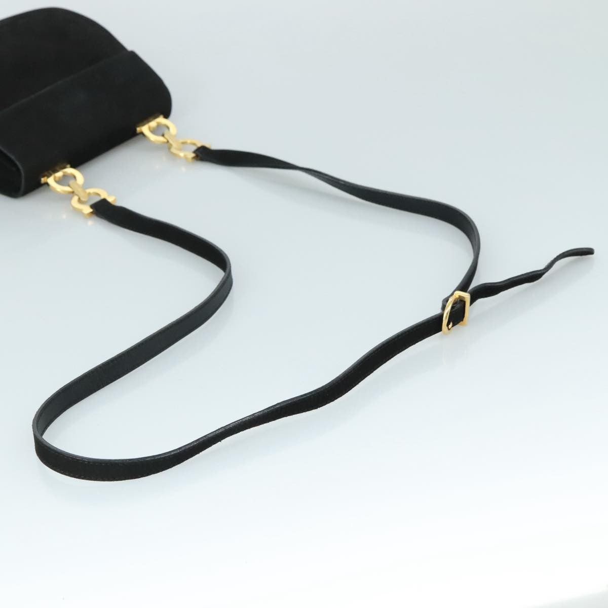 Salvatore Ferragamo Gancini Suede Black Suede Shoulder Bag Bag (Pre-Owned)