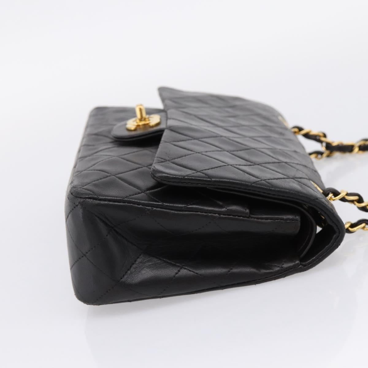 Chanel Classic Double Flap Quilted Lambskin Black Leather Shoulder Bag Bag (Pre-Owned)