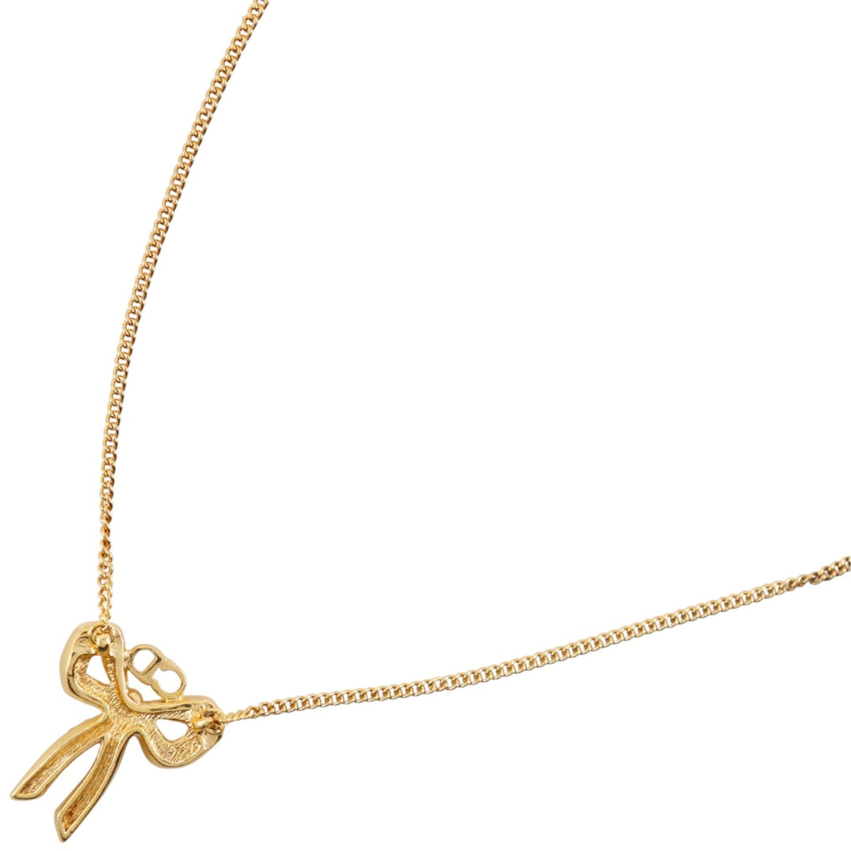 Christian Dior Bow Cd Pendant Metal With Crystal Gold Gold_Plated Necklace Jewelry (Pre-Owned)