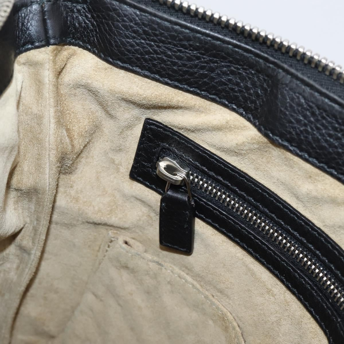 Gucci Zip Messenger Leather With Striped Detail Black Leather Handbag (Pre-Owned)
