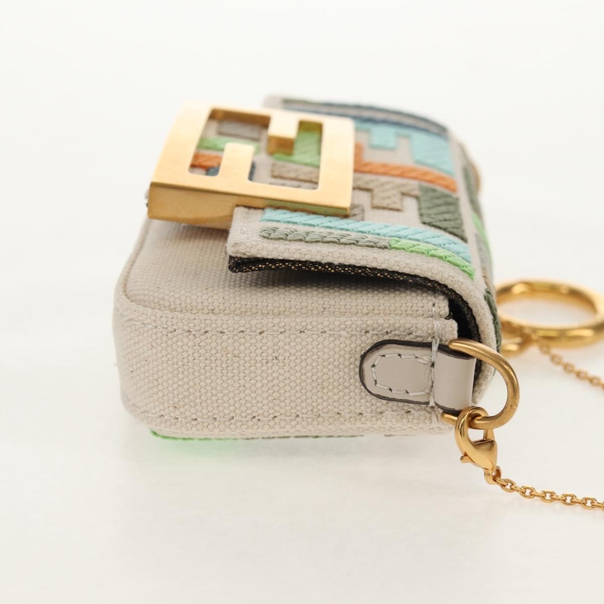 Fendi Chain Baguette Charm Zucca Embroidered Canvas Multicolour Canvas Shoulder Bag Bag (Pre-Owned)