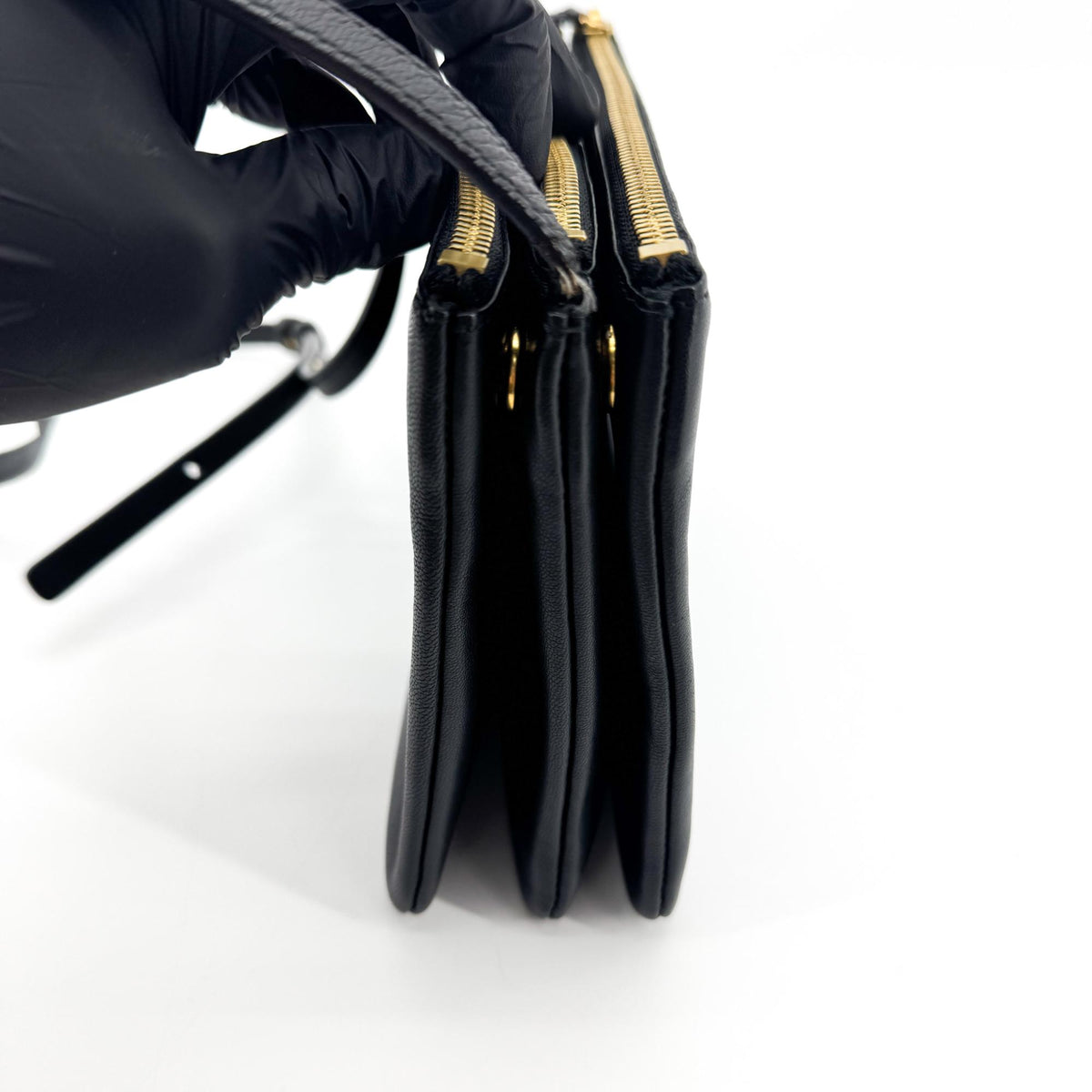 Celine Trio Zip Clutch Leather Black Leather Clutche & Pouche Bag (Pre-Owned)