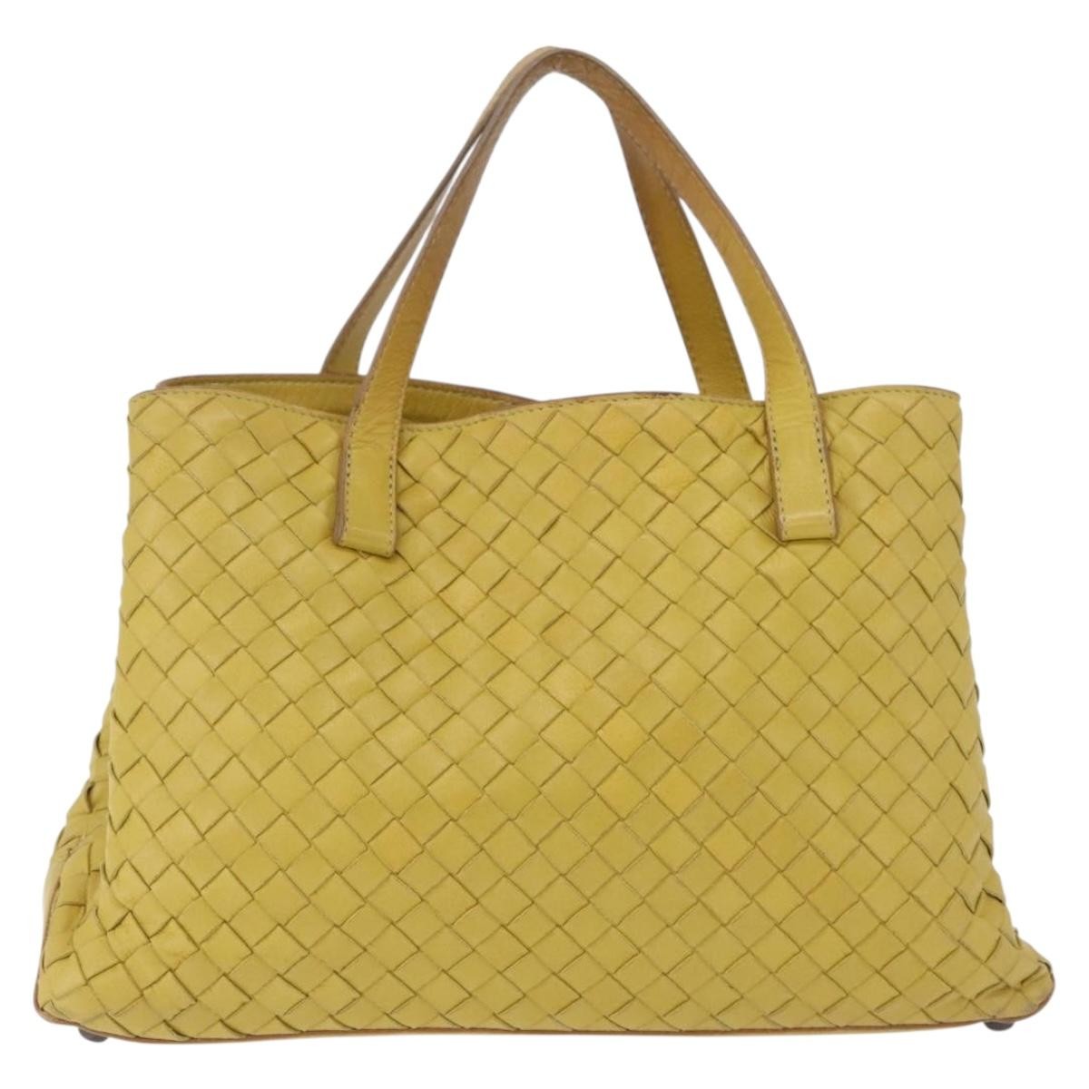 Bottega Veneta Belted Intrecciato Nappa Yellow Leather Tote Bag Bag (Pre-Owned)