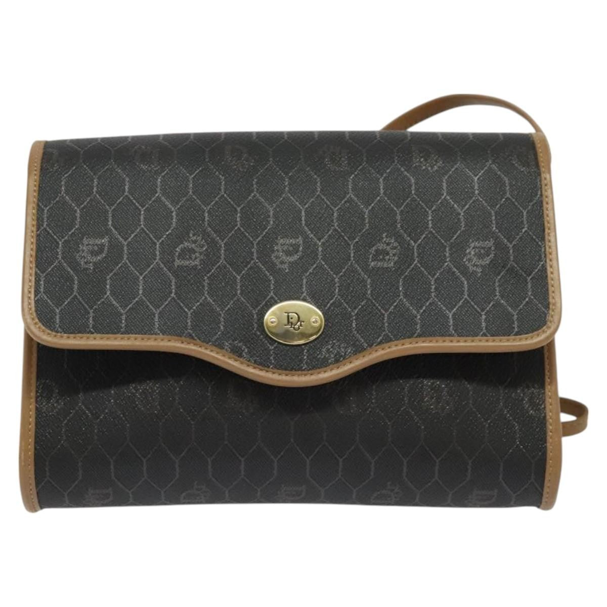 Christian Dior Vintage Honeycomb Flap Coated Canvas Black Canvas Shoulder Bag Bag (Pre-Owned)