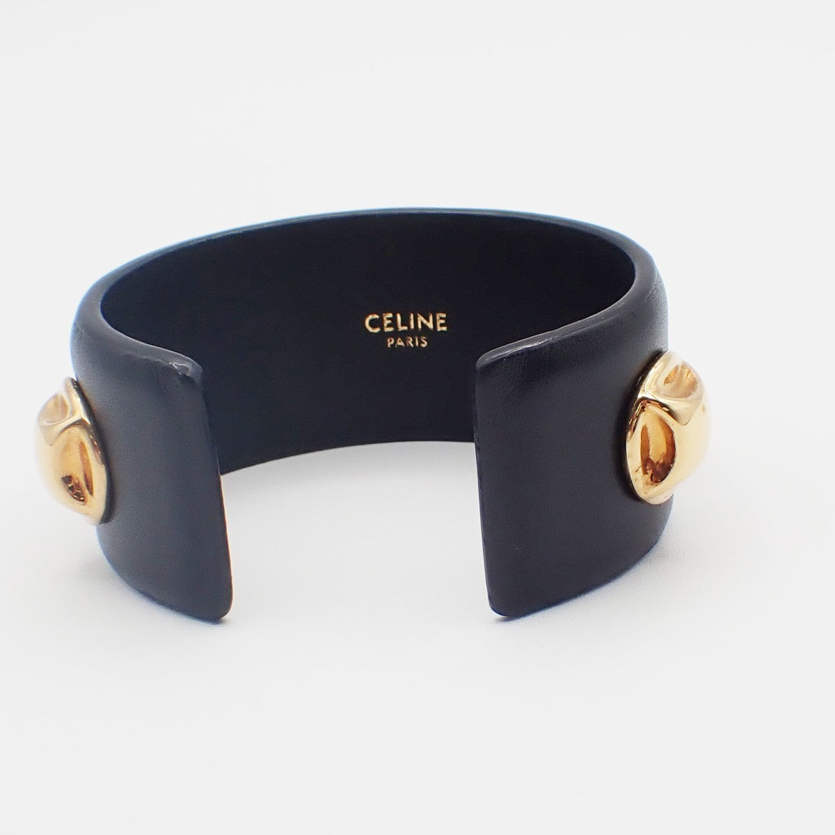 Celine Stud Cuff Leather And Plated Metal Black Leather Bracelet Jewelry (Pre-Owned)