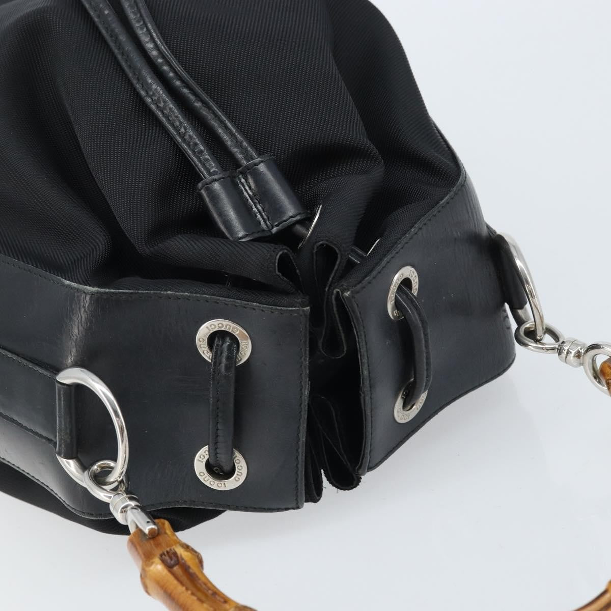 Gucci Vintage Bamboo Bucket Nylon And Leather Black Nylon Handbag (Pre-Owned)