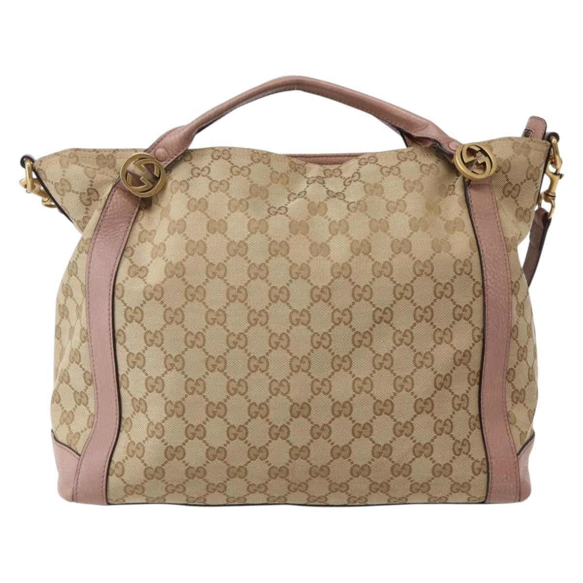 Gucci Vintage Interlocking G Canvas And Leather Beige Canvas Handbag (Pre-Owned)