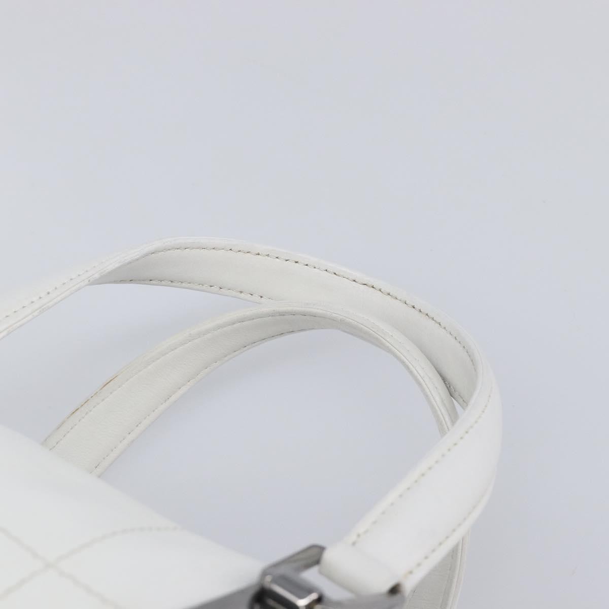 Chanel Square Stitch Cc Boston Quilted Leather White Leather Handbag (Pre-Owned)