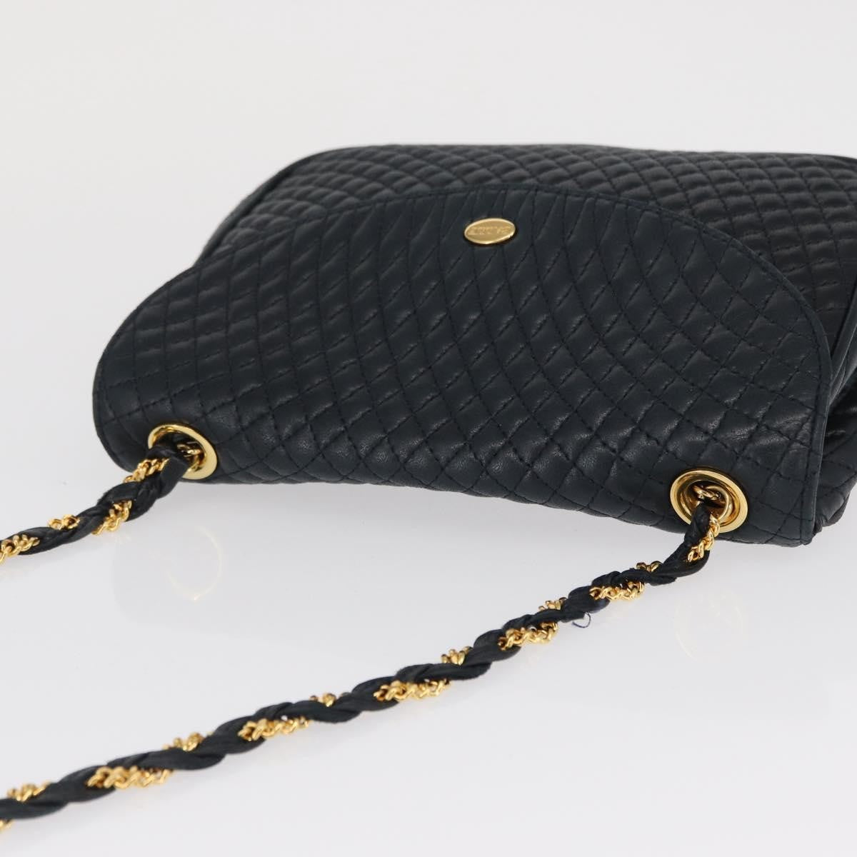 Bally Vintage Chain Quilted Leather Navy Leather Shoulder Bag Bag (Pre-Owned)